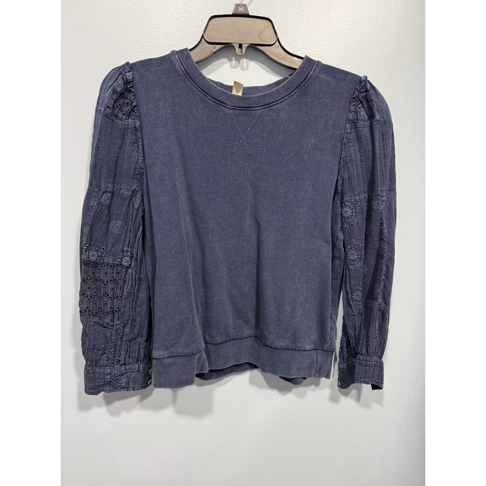 Anthropologie Womens Navy Blue Long Sleeve Knitted Pullover Sweater Size XS